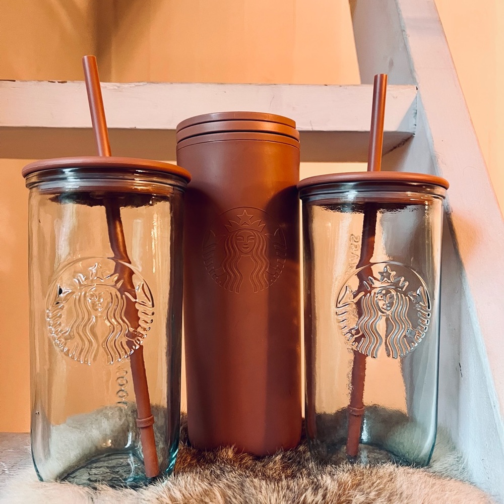 Starbucks Brown and Clear Tumbler Trio